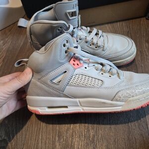 Jordan Light Gray High-Top Sneakers with Coral Accents